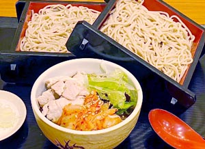 蕎麦処 いなたや 武蔵小金井店、季節の蕎麦5月は「大海老とほうぼうの天ぷらせいろ・蕎麦」「豚バラキムチつけ蕎麦」
